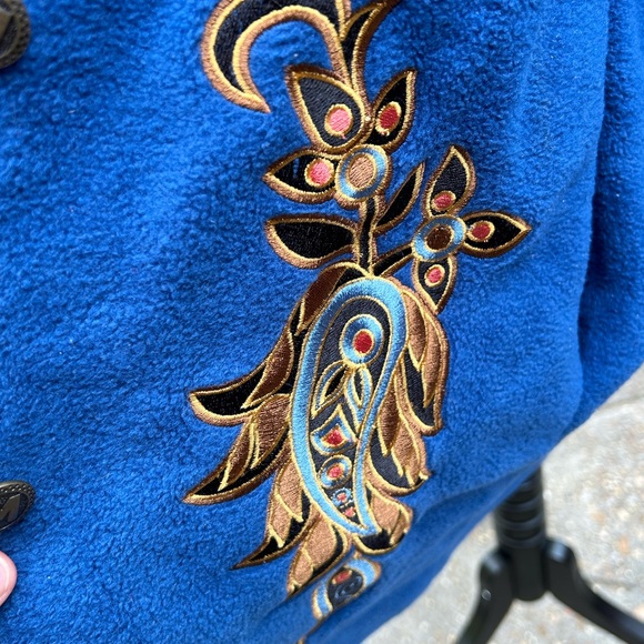 Vintage Bob Mackie Wearable Art Fleece Jacket 3X Royal Blue Floral Embroidered - Picture 8 of 14